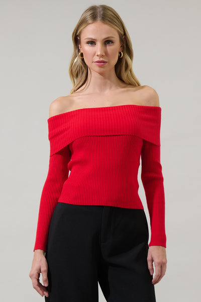 Perrey Off the Shoulder Sweater Red