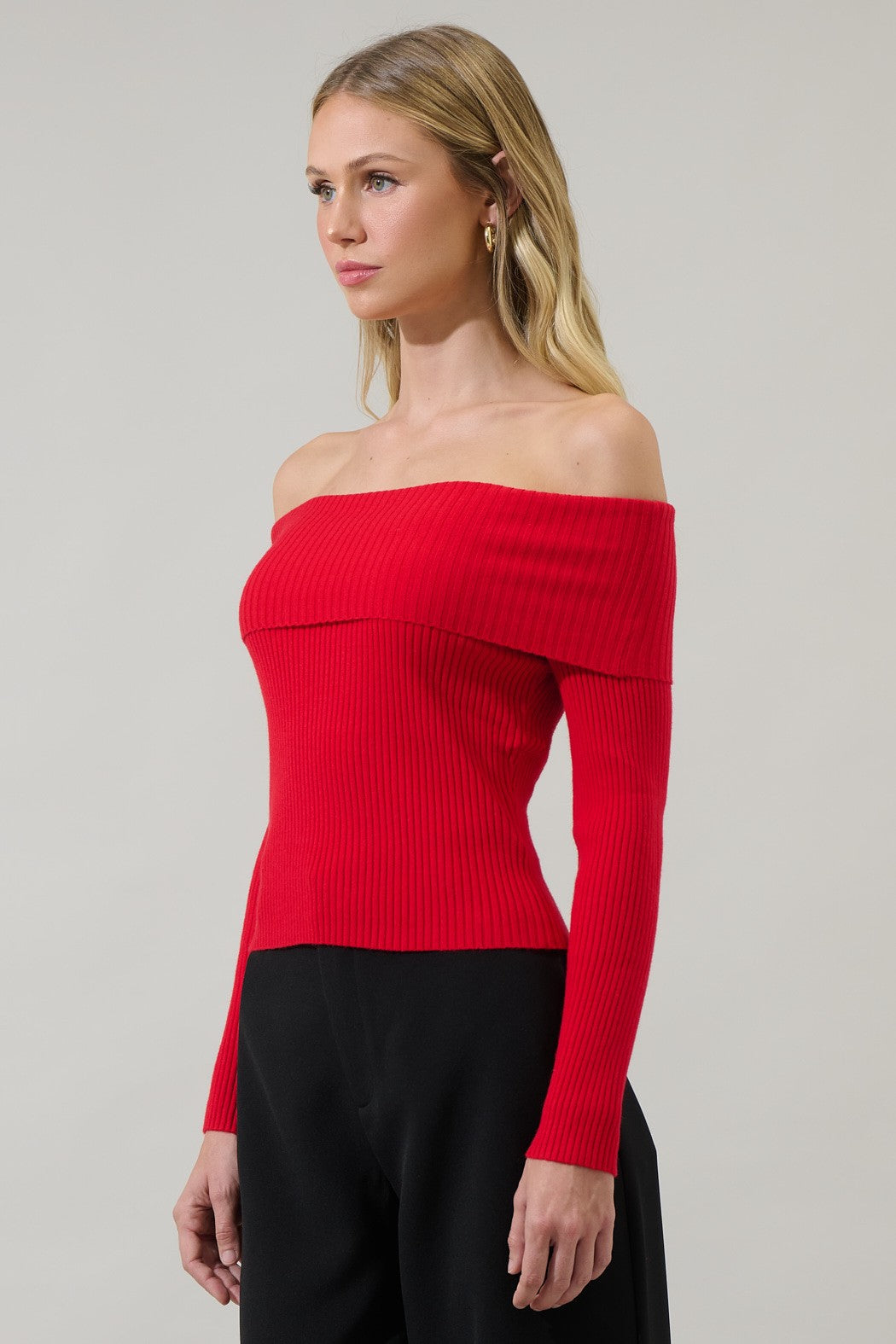 Perrey Off the Shoulder Sweater Red