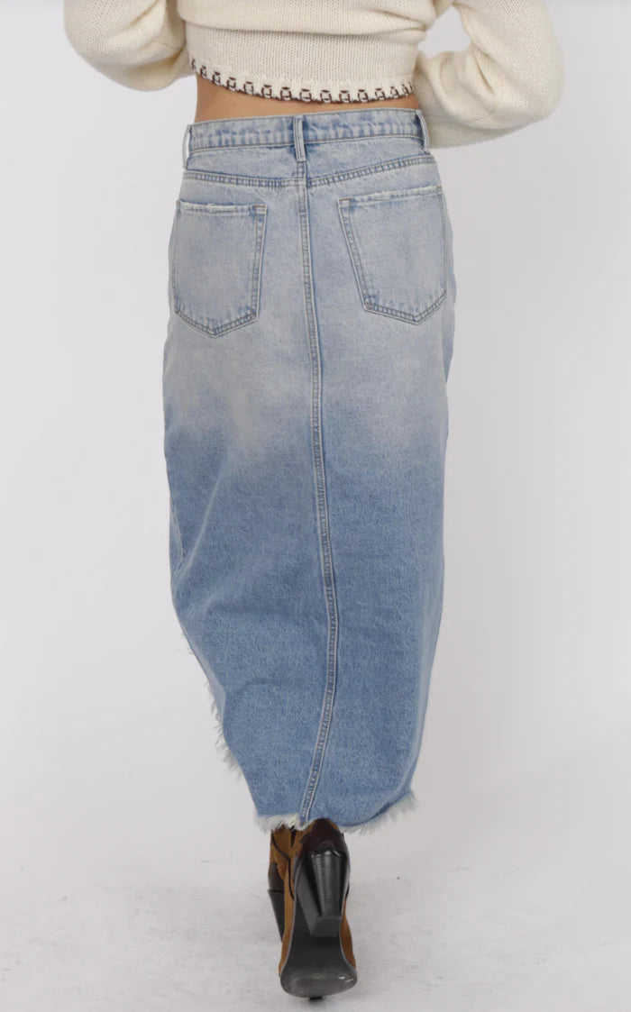 The Range Distressed Midi Skirt Denim