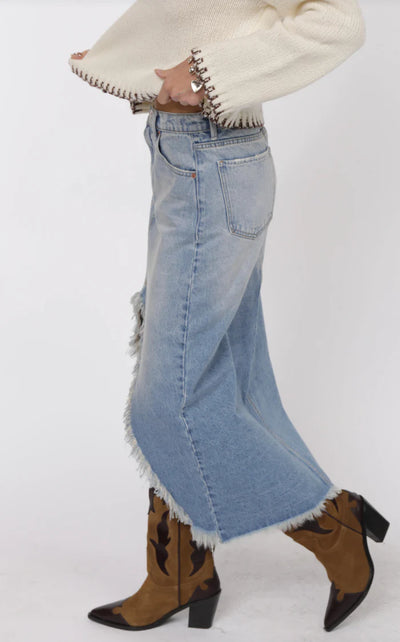 The Range Distressed Midi Skirt Denim