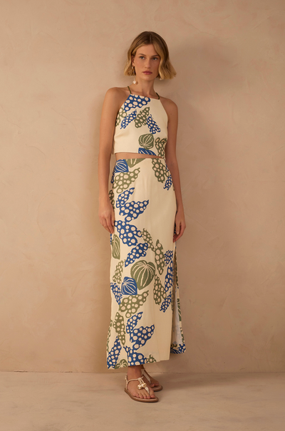 Begonia Print Linen Cropped Skirt