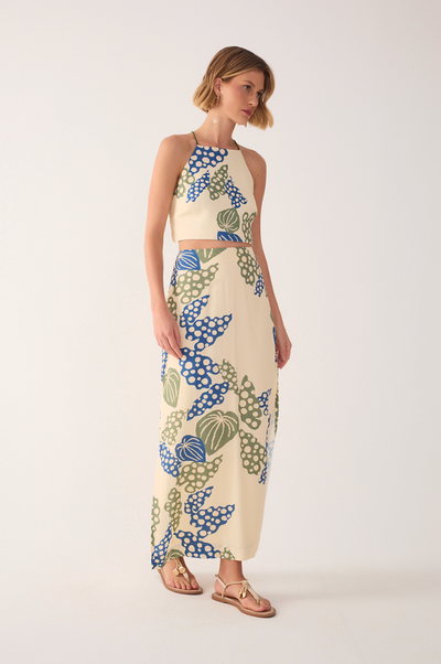 Begonia Print Linen Cropped Skirt