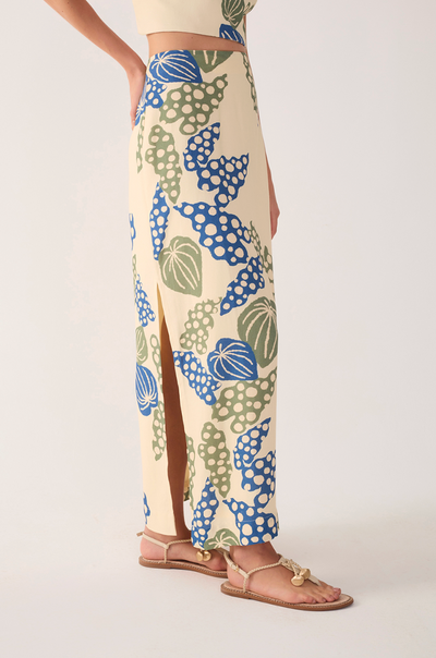 Begonia Print Linen Cropped Skirt