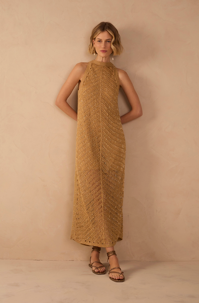 Lurex Resort Knit Dress Beige