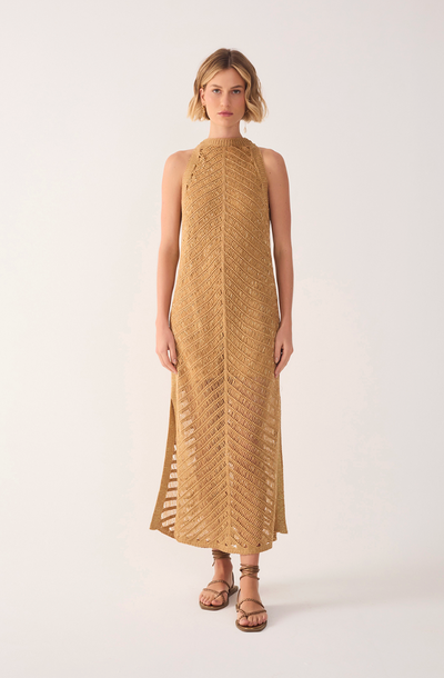 Lurex Resort Knit Dress Beige