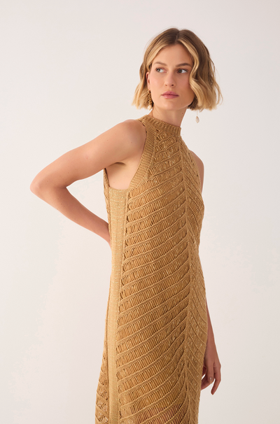 Lurex Resort Knit Dress Beige