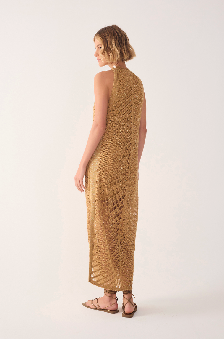 Lurex Resort Knit Dress Beige