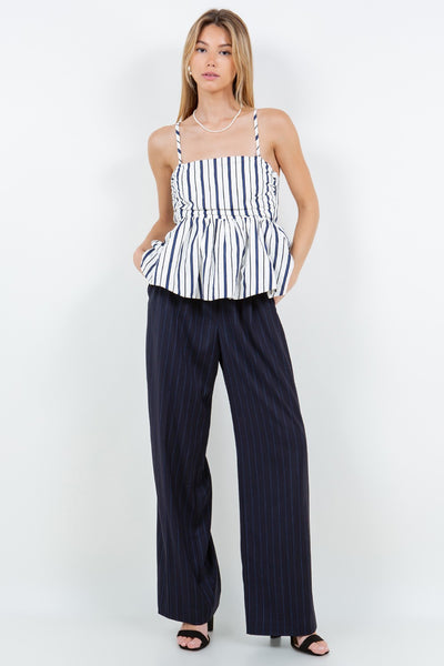 Striped Balloon Hem Top White Blue