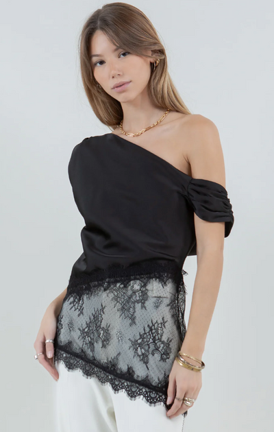 Asymmetrical One Shoulder Satin Black