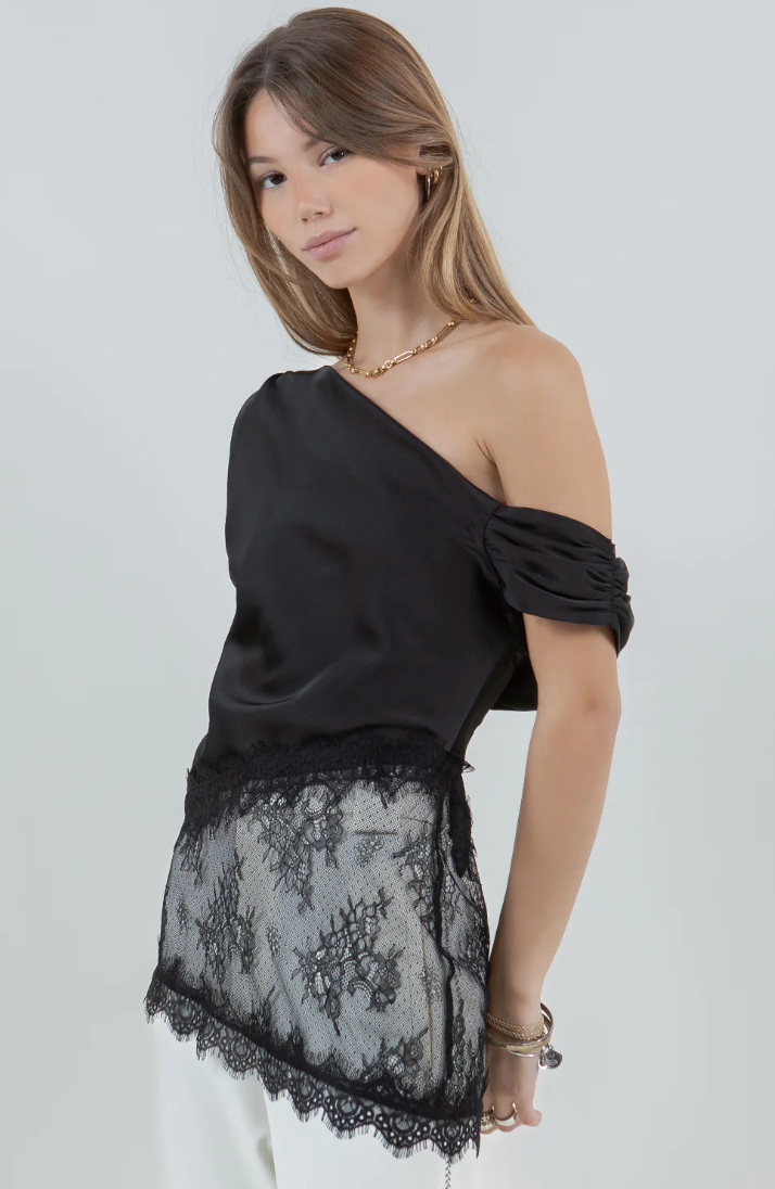 Asymmetrical One Shoulder Satin Black