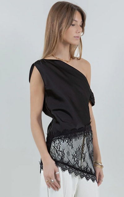 Asymmetrical One Shoulder Satin Black
