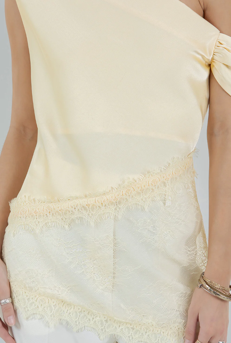 Asymmetrical One Shoulder Satin Lemon