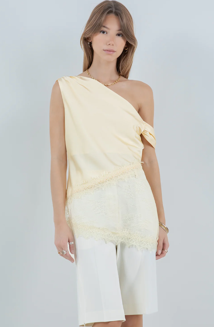 Asymmetrical One Shoulder Satin Lemon