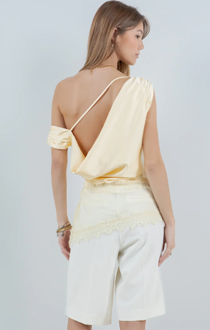 Asymmetrical One Shoulder Satin Lemon