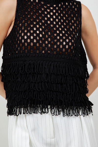 Sweater Top With Fringe Black