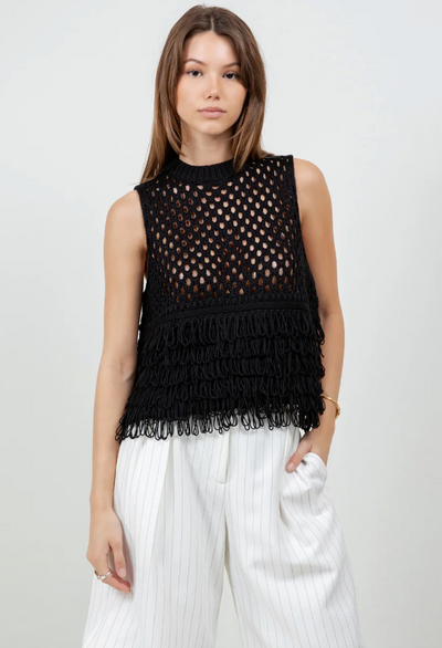 Sweater Top With Fringe Black