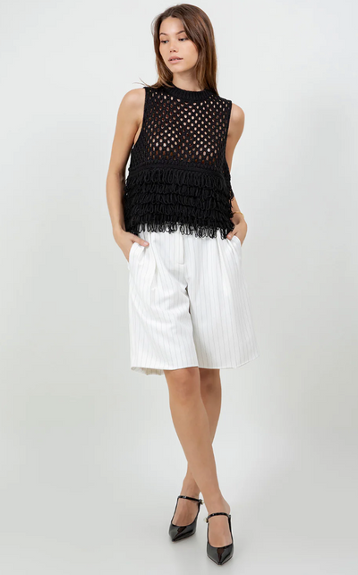 Sweater Top With Fringe Black