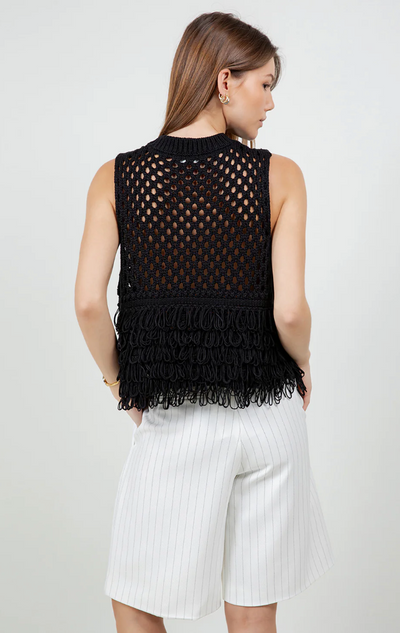 Sweater Top With Fringe Black