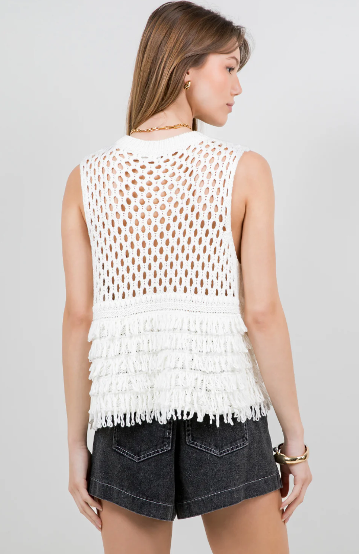 Sweater Top With Fringe White
