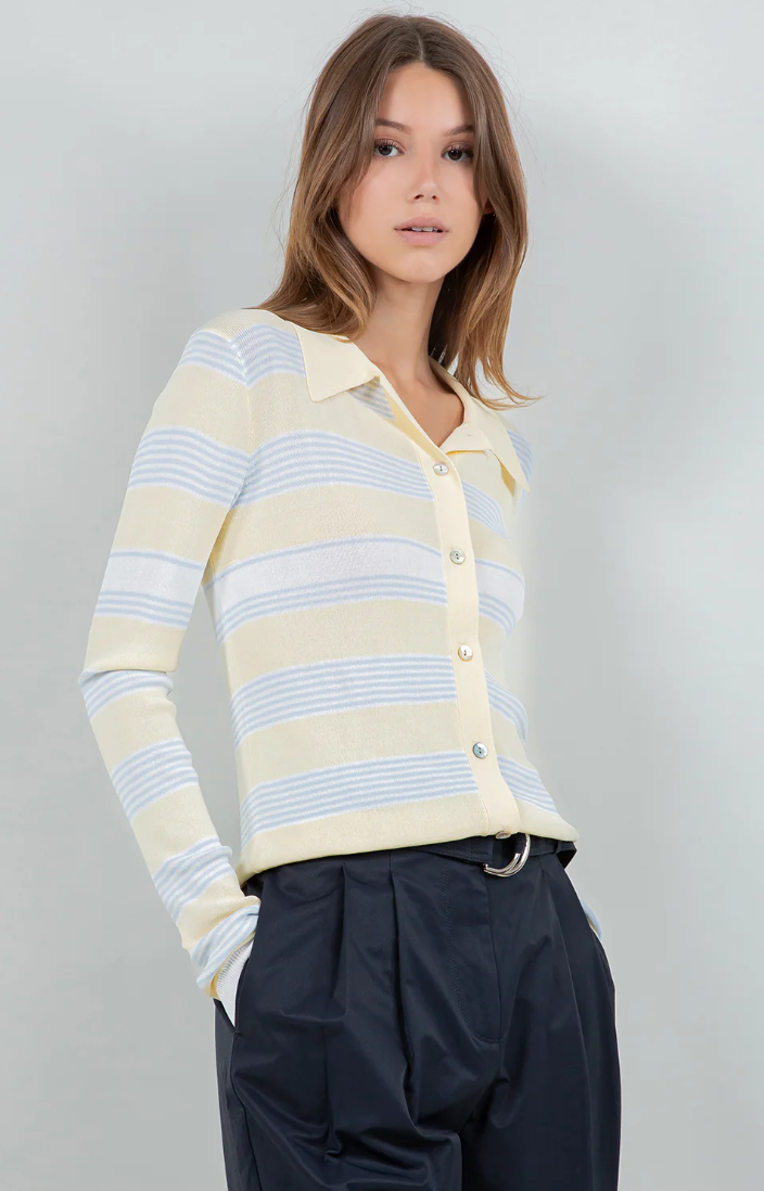 Cardigan Striped Lt Blue White Lemon