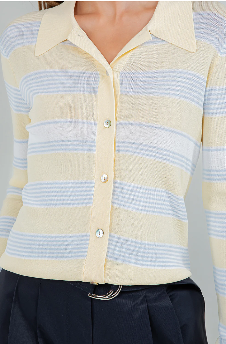 Cardigan Striped Lt Blue White Lemon