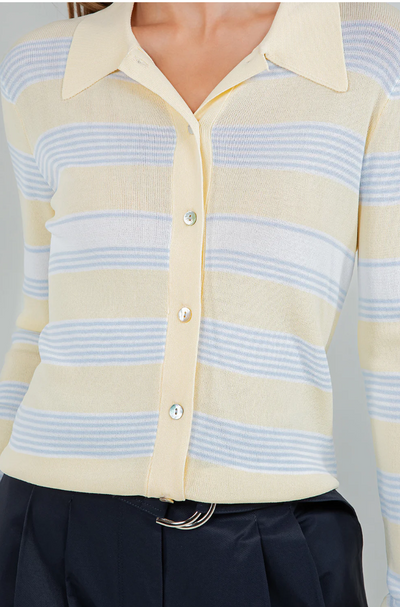 Cardigan Striped Lt Blue White Lemon