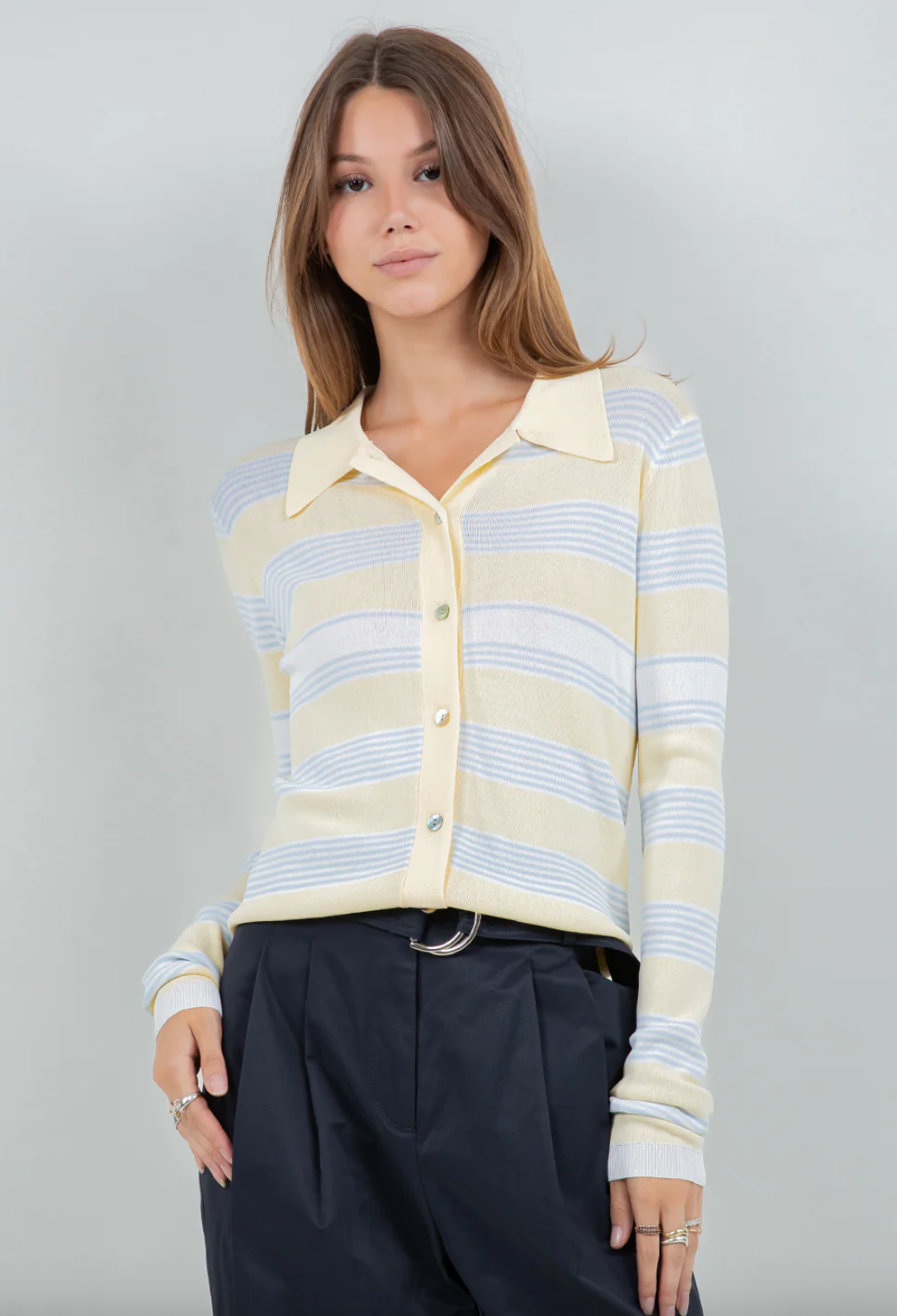 Cardigan Striped Lt Blue White Lemon