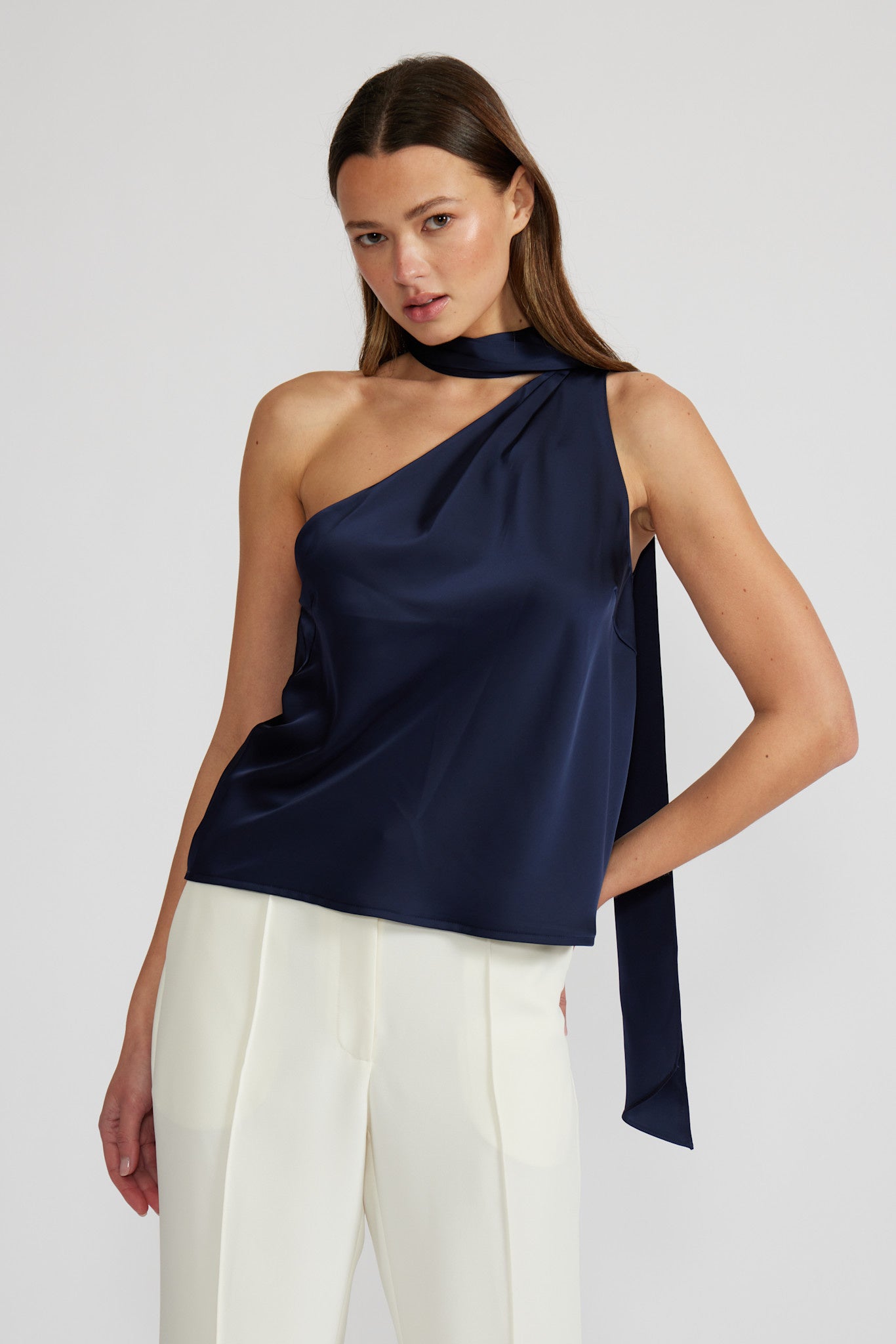Susan Tie Neck Blouse Navy
