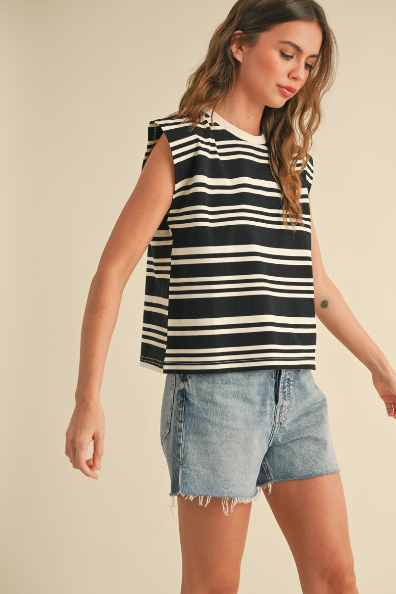 Luna Top Stripe Black White