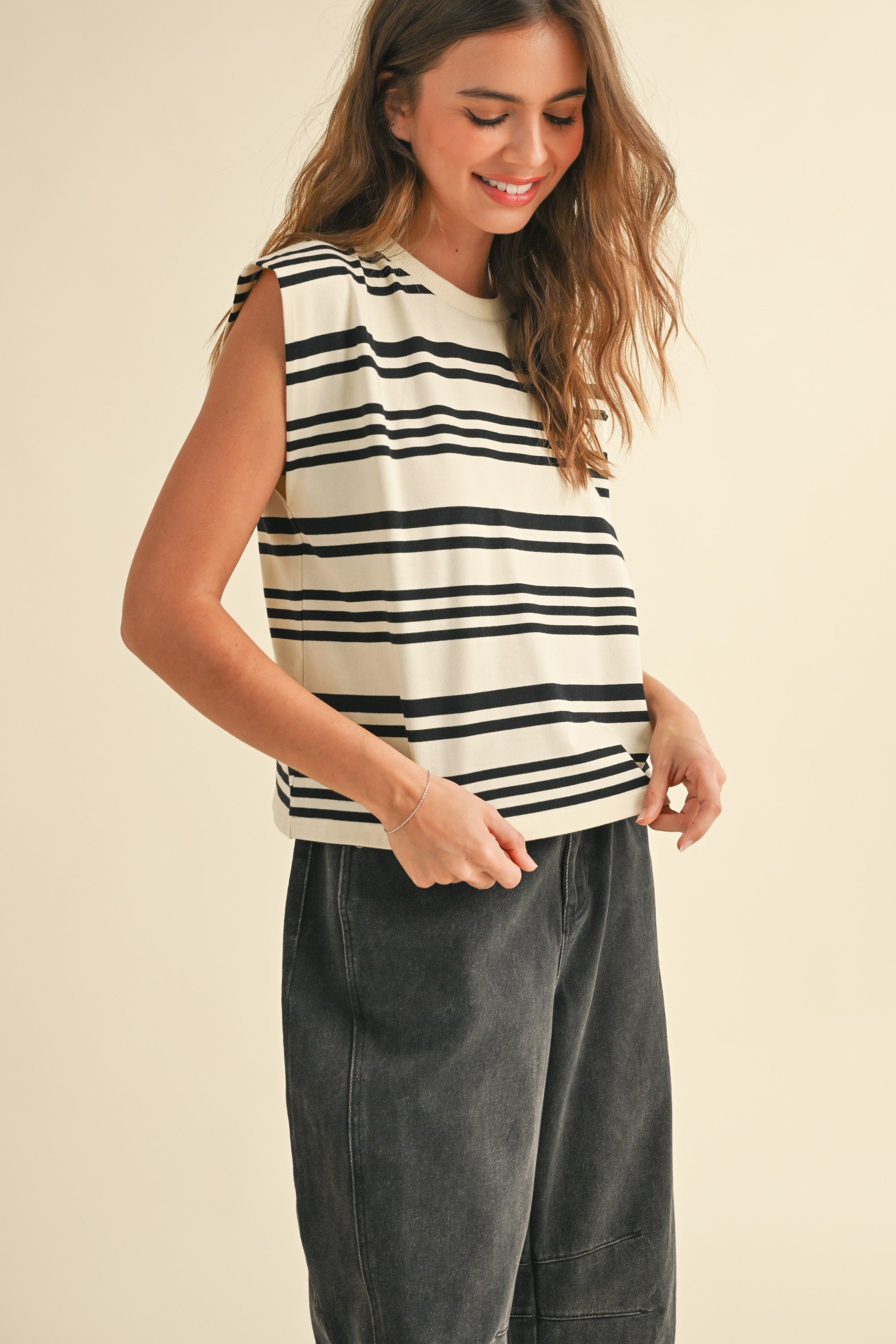 Luna Top Stripe White Black