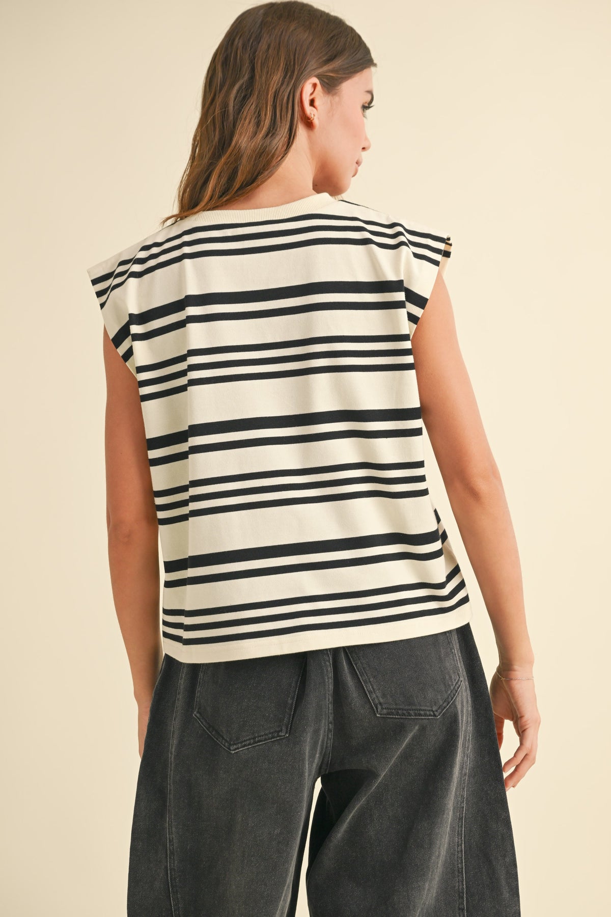 Luna Top Stripe White Black