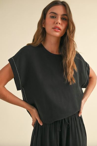 Michelle Viscose Short Sleeve Top Black