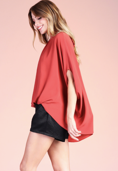Mock Neck Caftan Top Tomato Red