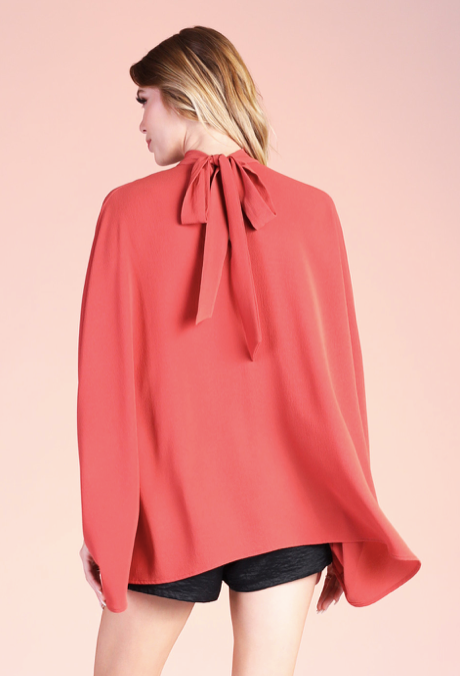 Mock Neck Caftan Top Tomato Red