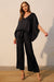 Washed Poly Silk Caftan Top with Back Band Black