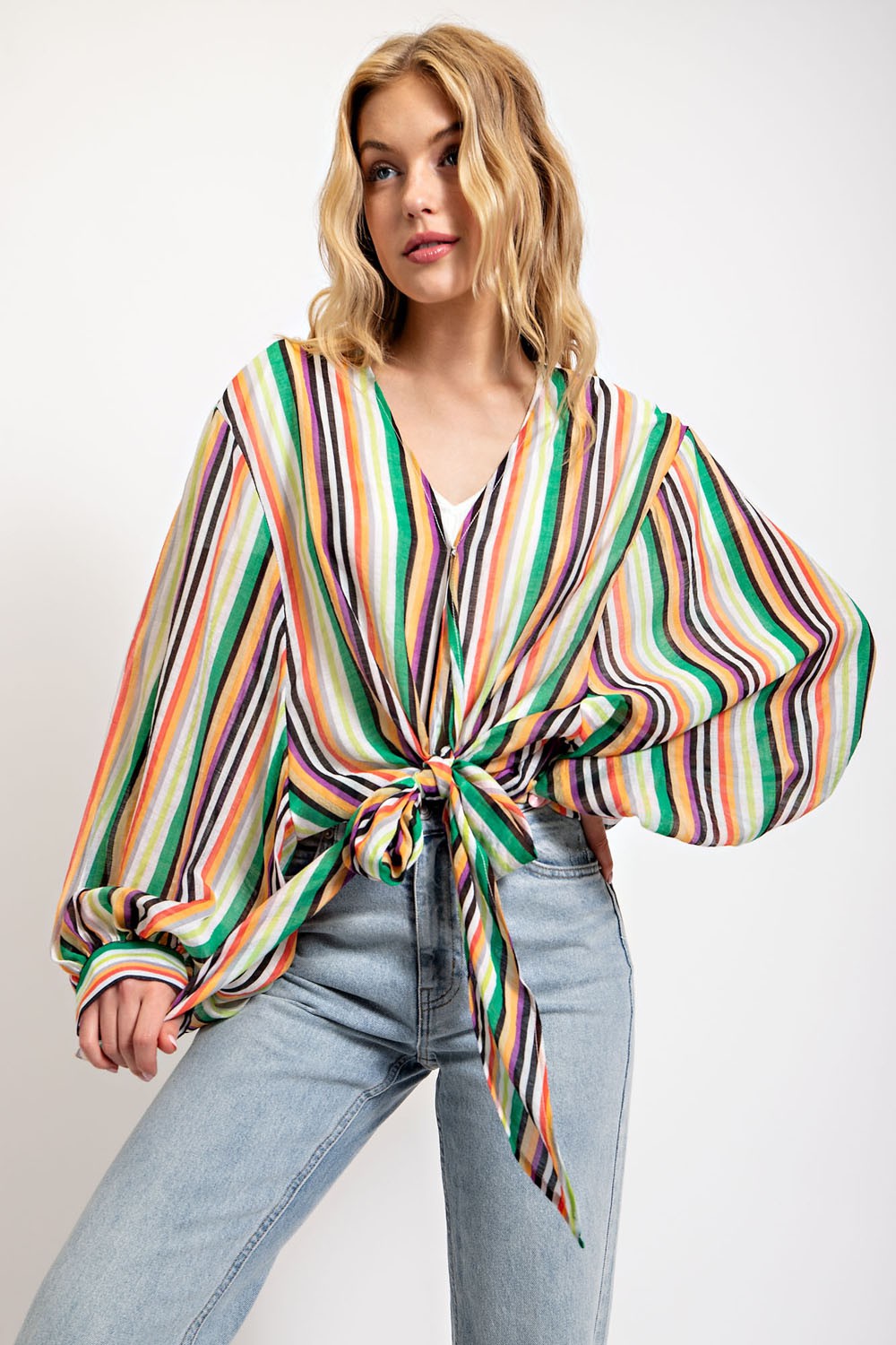 Stripe Cardign Snap Button Green