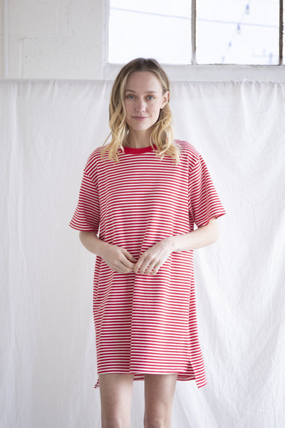 Striped Tshirt Dress Red