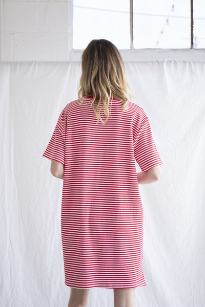 Striped Tshirt Dress Red