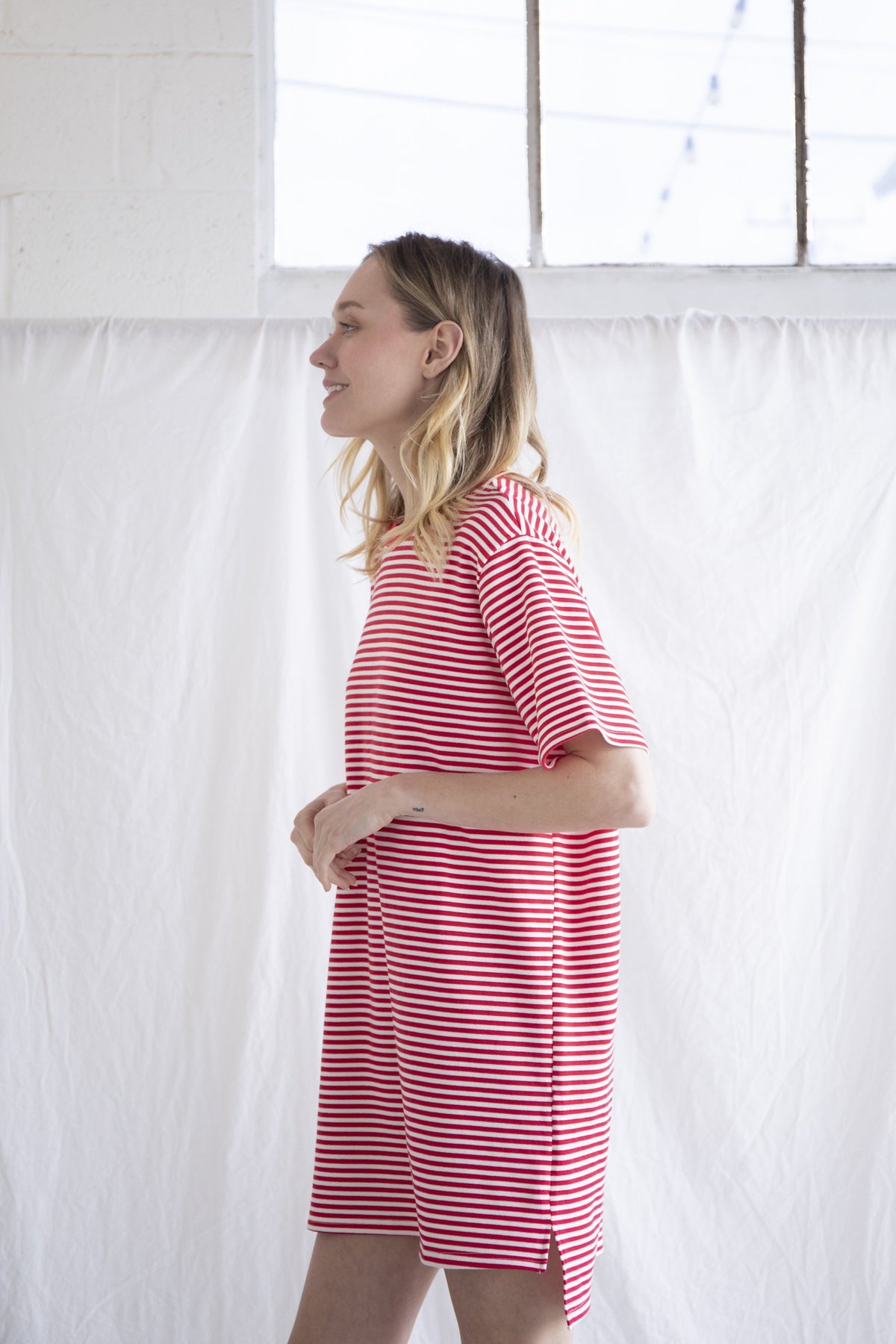 Striped Tshirt Dress Red