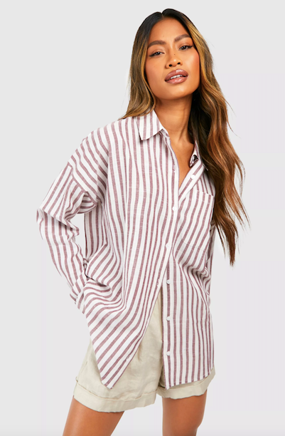 Striped Oversized Shirt Brown