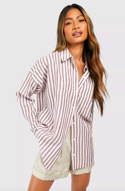 Striped Oversized Shirt Brown