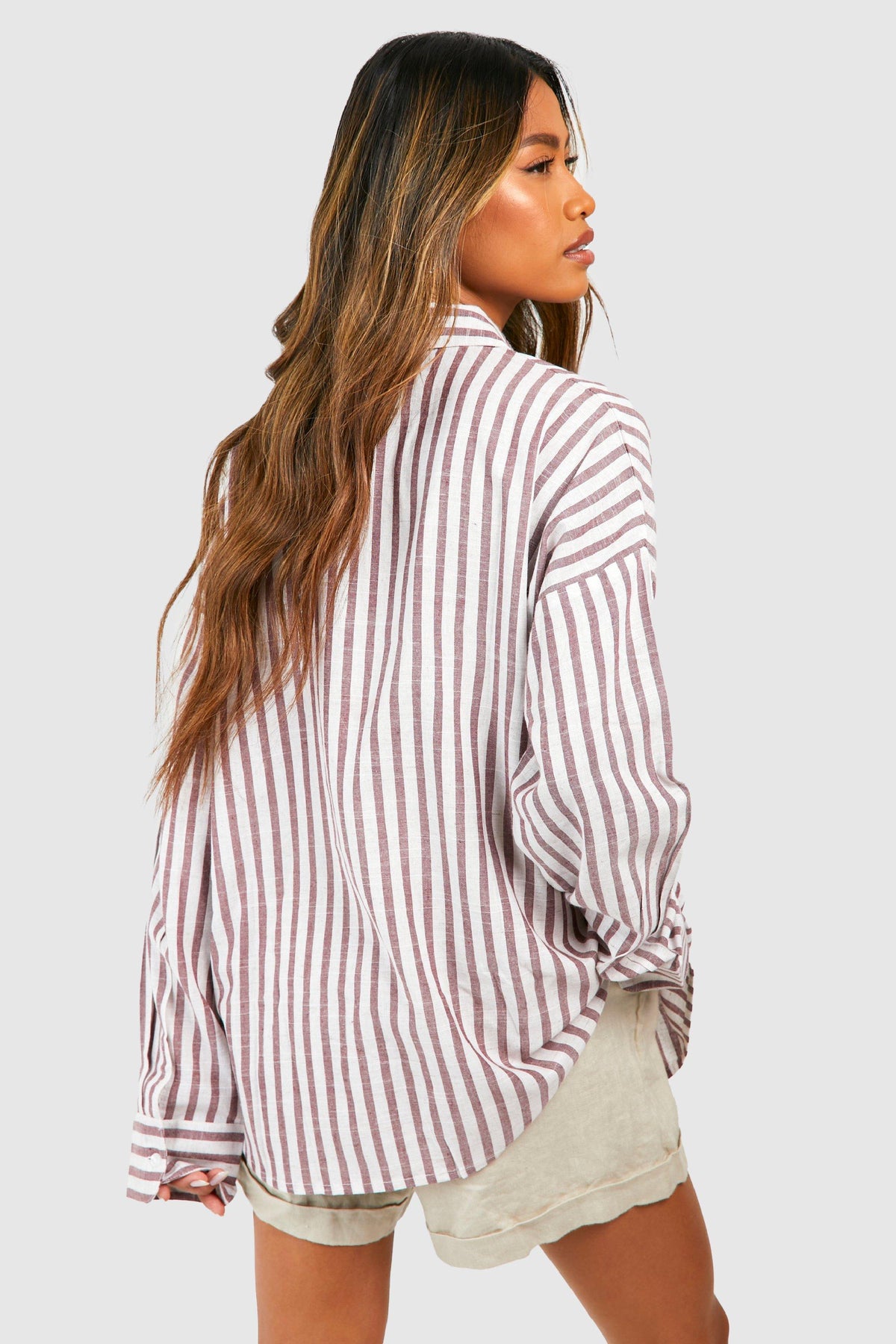 Striped Oversized Shirt Brown