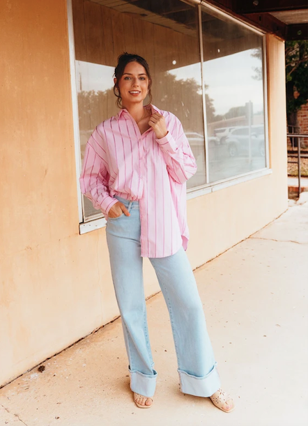 Nider Striped Oversized Shirt Pink
