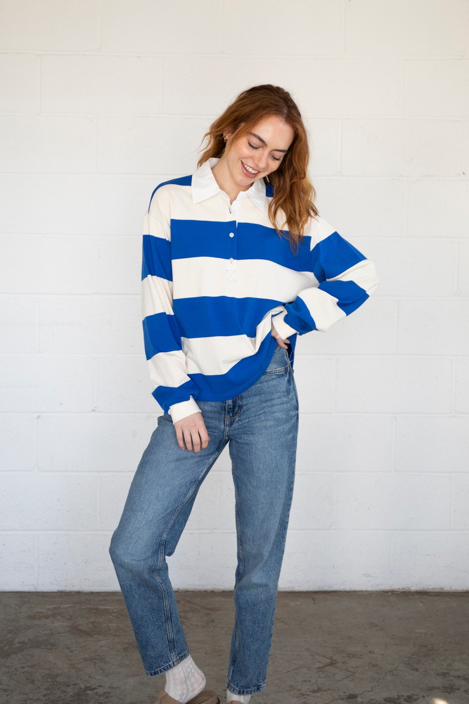 Bold Stripe Polo Shirt Blue