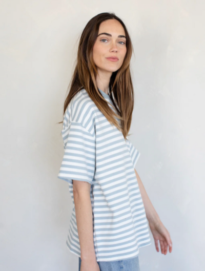 Cassandra Striped Tee Dusty Blue