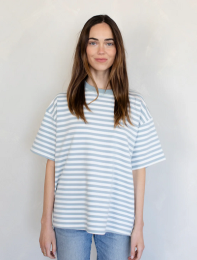 Cassandra Striped Tee Dusty Blue