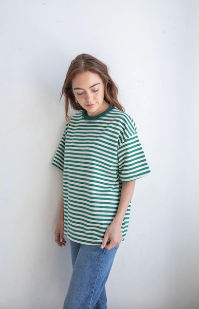 Cassandra Striped Tee Dusty Green