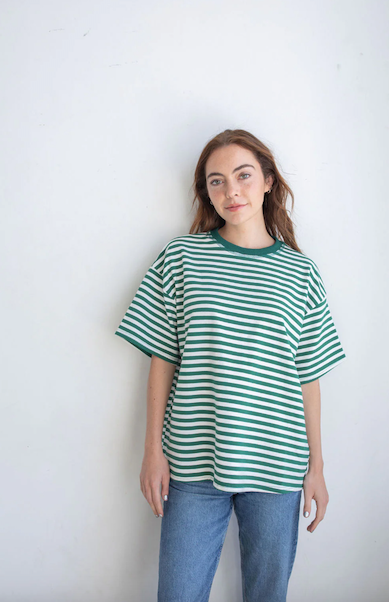 Cassandra Striped Tee Dusty Green