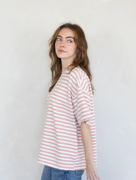 Cassandra Striped Tee Dusty Pink