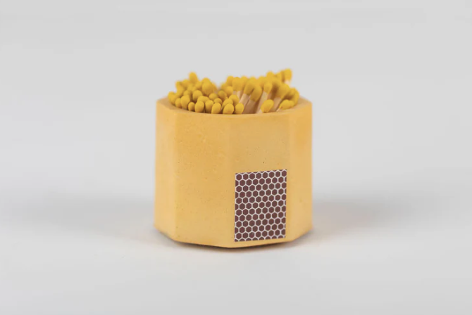 Yellow Match Holder w Striker and Yellow Matches